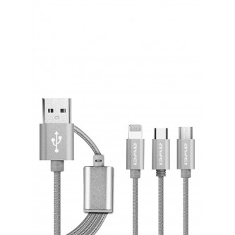 أوي كابل 3 في 1 Type-C/Micro USB/لايتينج رمادي 1.2 متر