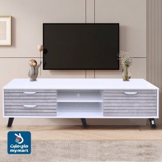 طاولة تلفاز خشبية مع ارفف 160 × 40 × 44 سم ابيض / رمادي TV-SY065